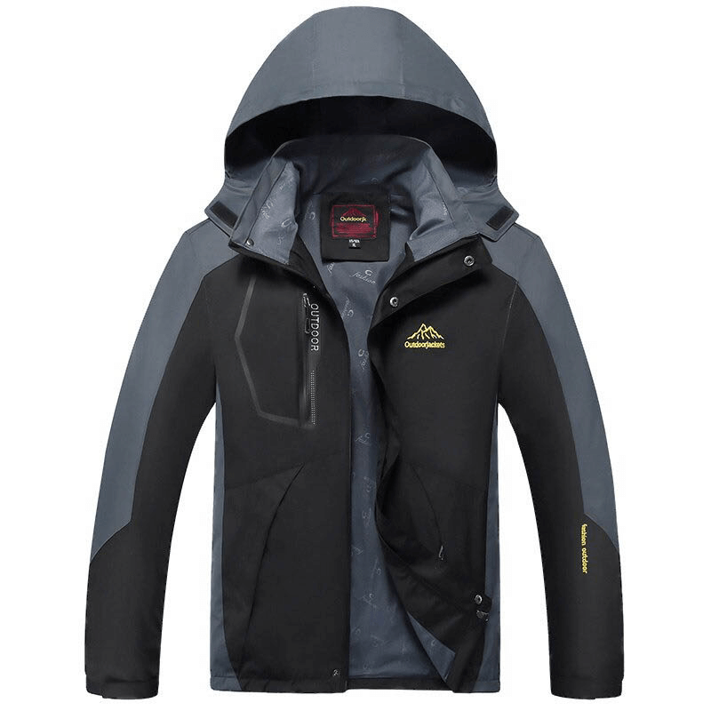 Men's waterproof hiking jacket with hood, quick-dry and windproof, featuring hem adjuster for custom fit, ideal for trekking - SF0522